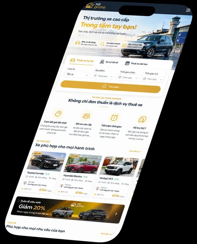 Ứng dụng XePrime trên điện thoại